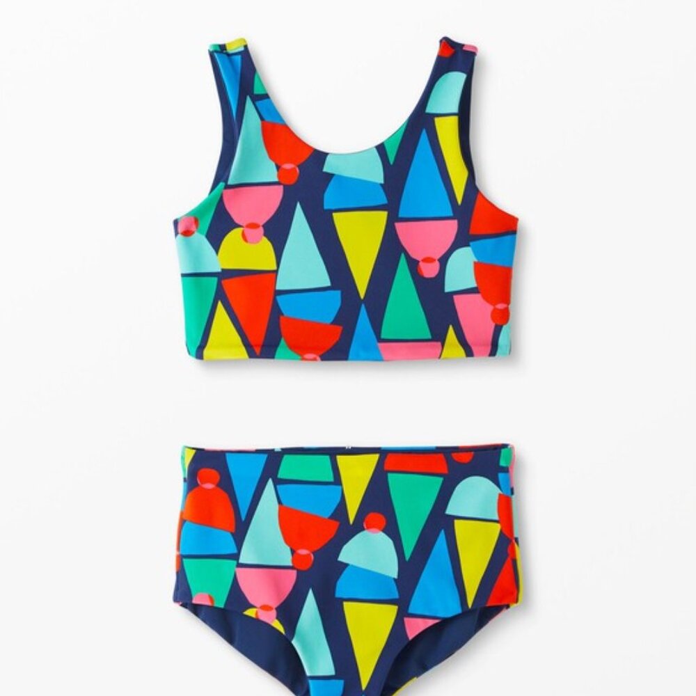 Hanna Andersson Girls Two Piece Swimsuit Reversible Ice Cream Navy Size 140 10
